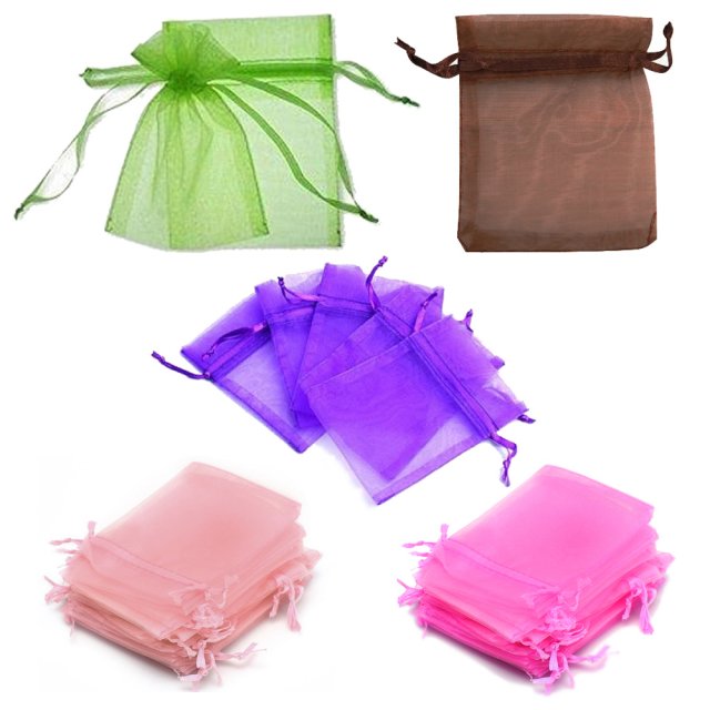 100 pcs organza wedding favour bags jewellery pouches  pink