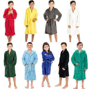浴巾睡衣儿童浴袍法兰绒连帽系带睡袍洗澡浴衣Children bathrobes