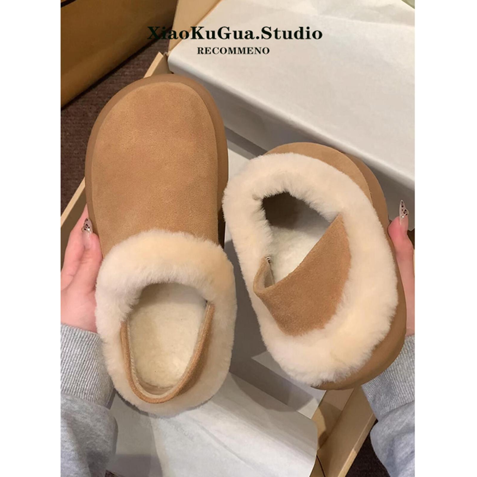 UGGΚE厚底两穿勃肯鞋女2025冬季新款加绒雪地靴毛毛拖鞋软底保