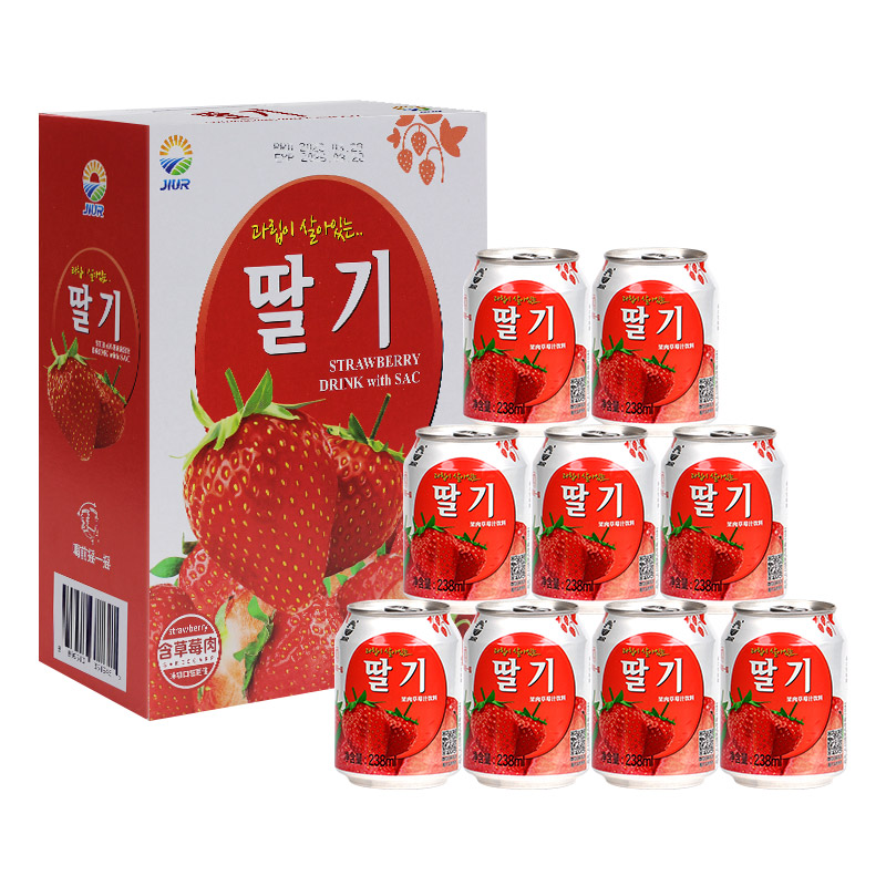 韩国风味九日草莓果汁果肉饮料草莓饮品礼盒整箱装238ml*12罐