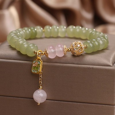 天然绿色碧玺算盘珠水晶手链女轻奢精致显白小清新手串送学生闺蜜
