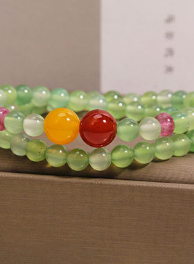 新中式绿玛瑙双圈多宝手链女轻奢小众高级感清新显白手串闺蜜礼物