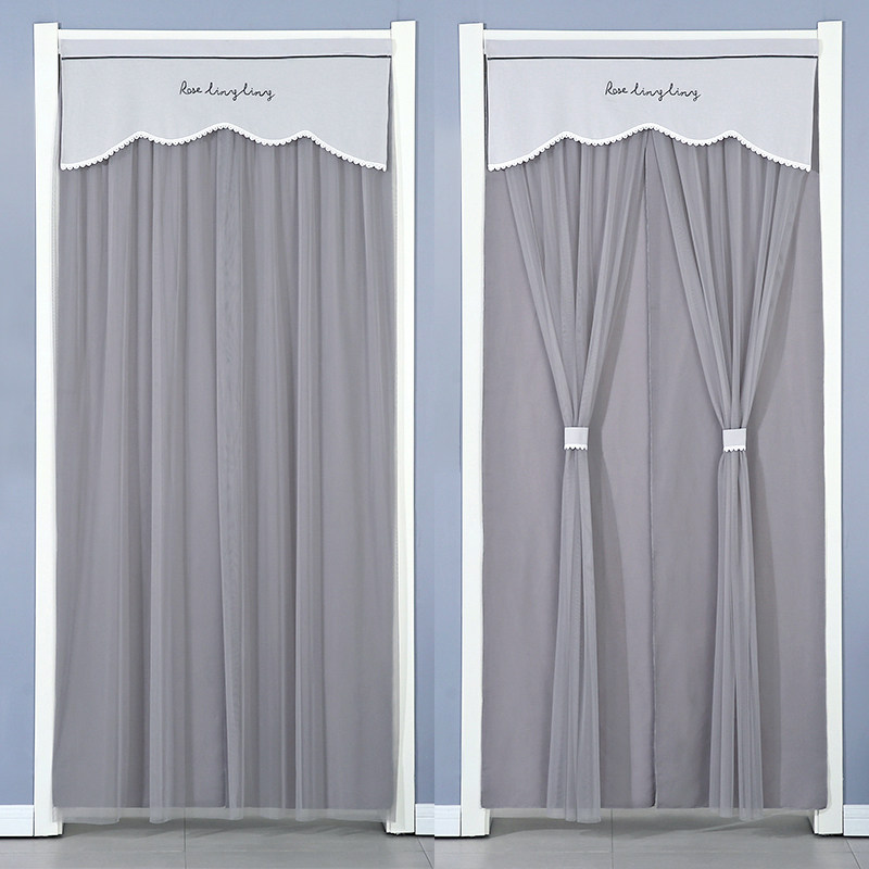 蕾丝飘纱门帘卧室布艺家用夏季防蚊纱帘双层免打孔四季装饰隔断帘