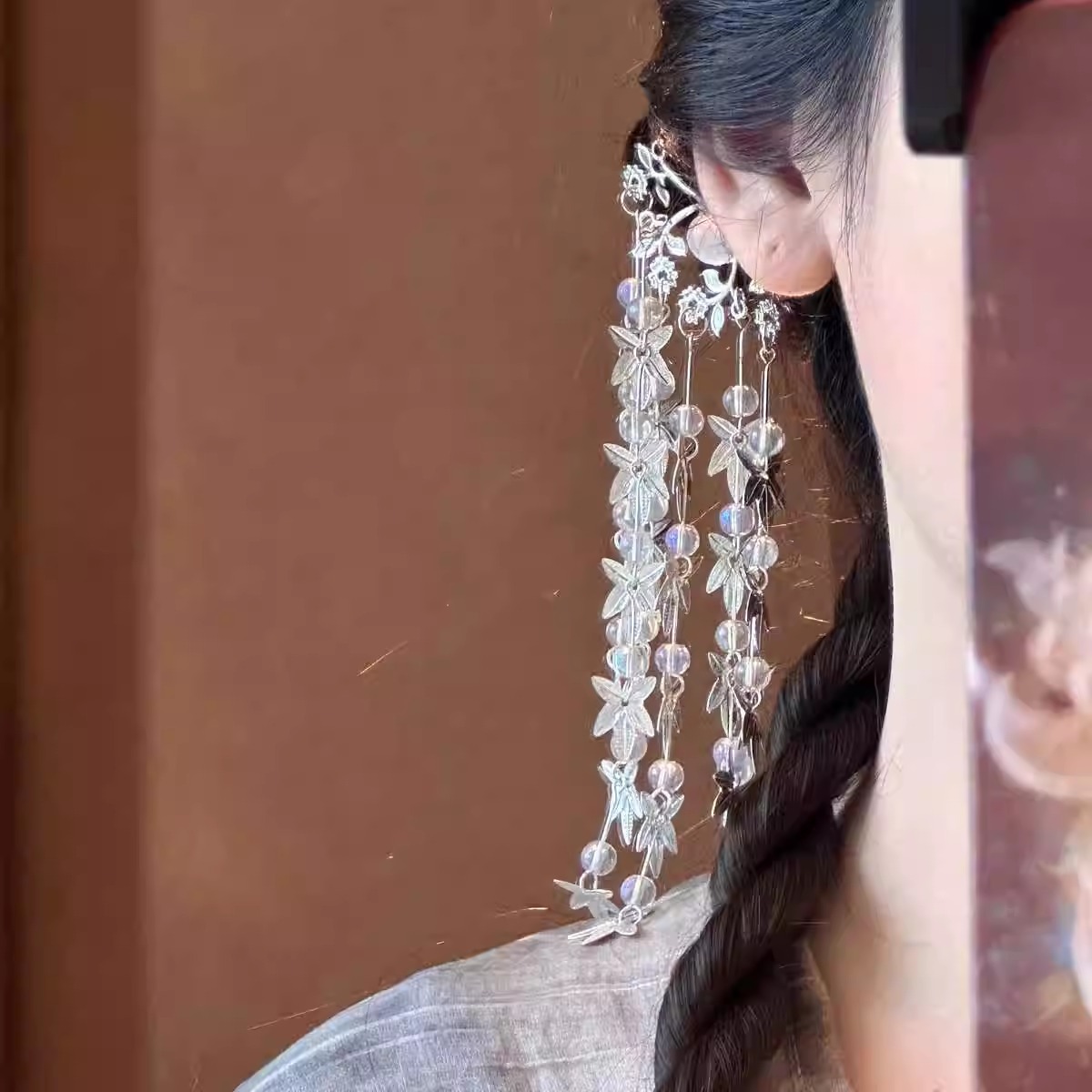 新中式复古发簪女长款流苏步摇发钗银色枫叶超仙簪子古风汉服配饰