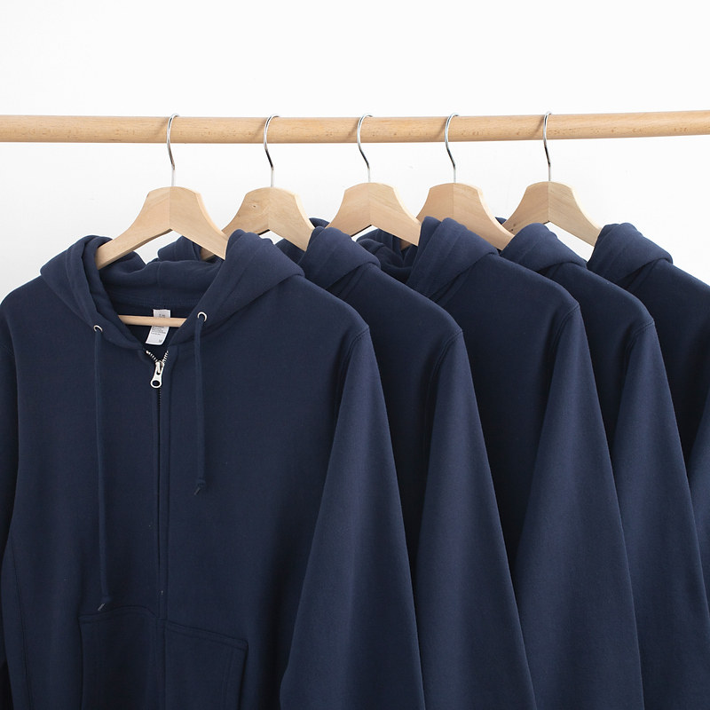 VINTAGE INDIGO 460G HEAVY DARK BLUE LOOSE HOODED ZIPPER SWEATSHIRT WOMENS NAVY BLUE CARDIGAN JACKET MENS AUTUMN