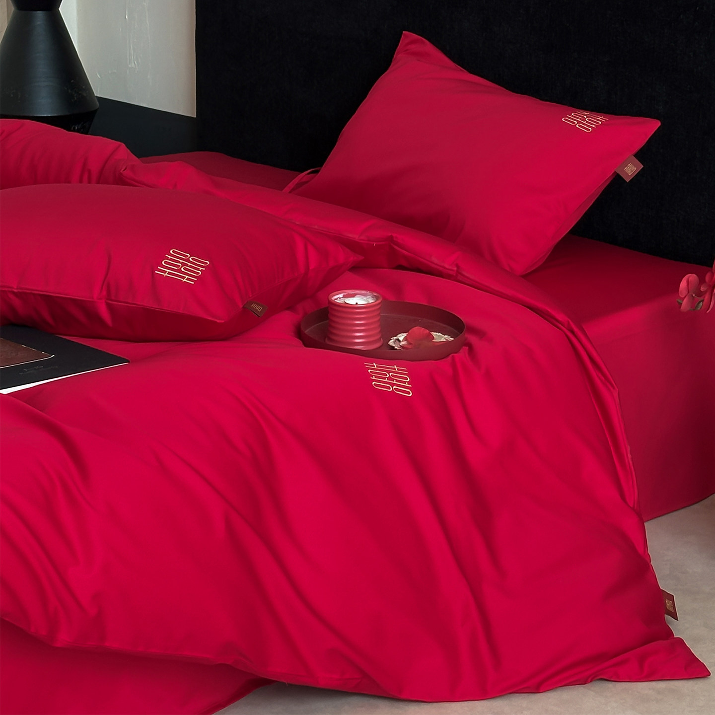 高端婚庆100s长绒棉全棉四件套双喜刺绣被套结婚喜被纯棉床上用品