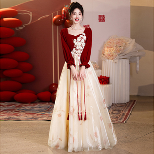 大码 回门服 敬酒服新娘高级感方领结婚订婚礼服胖mm200斤2025新款