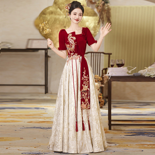 回门高级感秋 敬酒服新娘结婚红色订婚连衣裙女2025新款 新中式 大码