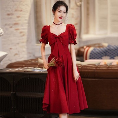 大码敬酒服新娘酒红色平时可穿