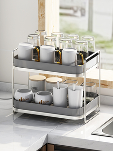 厨房不锈钢杯架置物架水杯茶杯茶具杯子收纳架双层托盘家用沥水盒