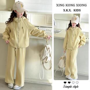 女童春秋款套装2025新款女大童韩系连帽开衫儿童外套休闲裤两件套