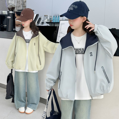 女童秋季休闲两面穿冲锋衣外套