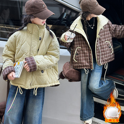 女童棉服外套秋冬款2025新款洋气儿童冬装加厚棉衣大童两面穿棉袄