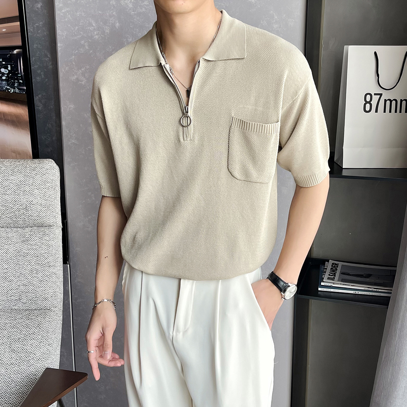 2025夏季针织polo衫短袖冰丝型男半袖t恤宽松针织衫B285-392P78，男装T恤，电商B285