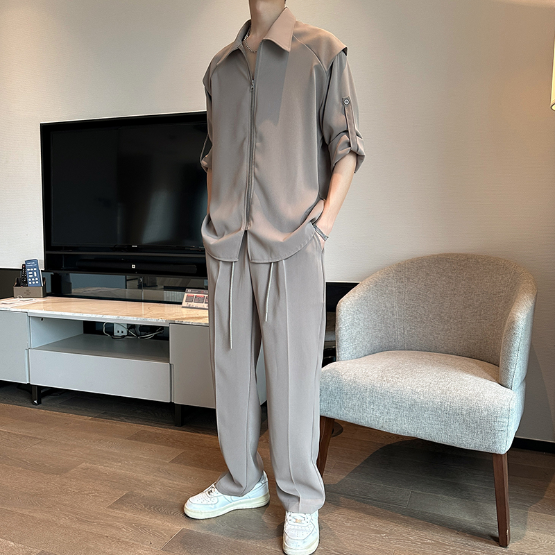 抖音品质春夏两穿韩版痞帅衬衫冰丝套装潮流西裤B285-TZ701P120，男装衬衫，电商B285