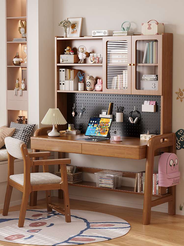 富兰实木桌、书柜、孔板一体桌、书架、家用电脑桌、卧室、学生学,住宅家具,电脑桌,淘宝优惠券,粉丝福利购,淘宝优惠卷