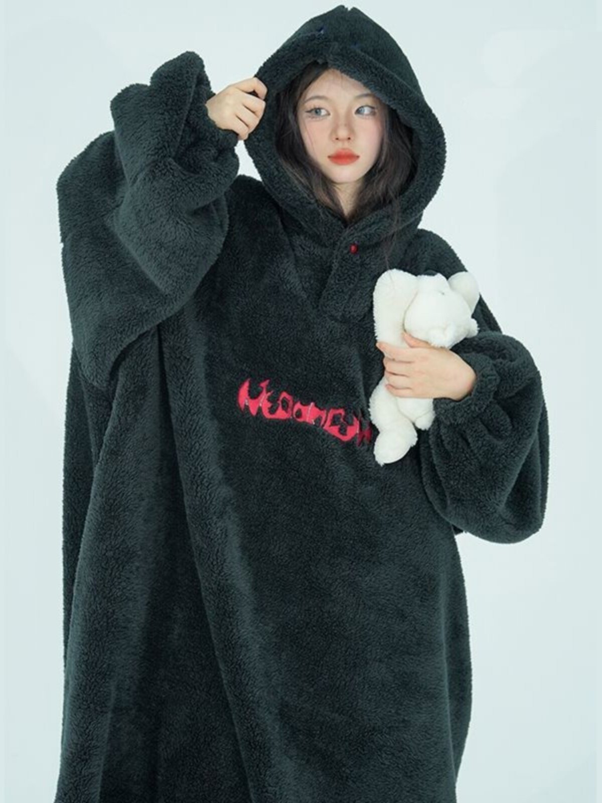 超大卫衣韩版新款珊瑚绒睡衣女裙子秋冬睡袍长款浴袍家居服加厚潮
