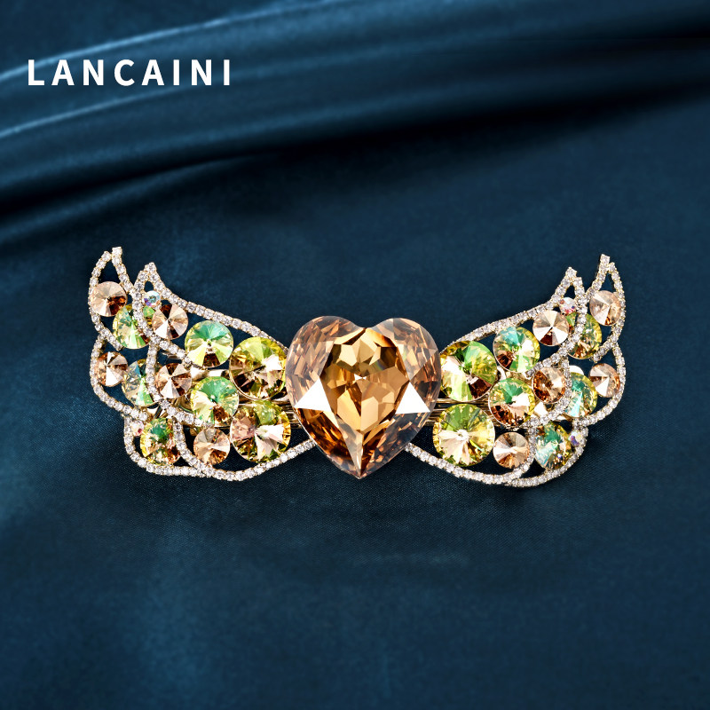 施华水晶高端定制天使的翅膀发夹头饰顶夹后脑勺半扎头发妈妈横夹