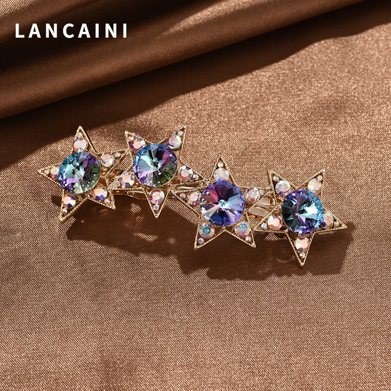 施华水晶五星发夹头饰女后脑勺半扎发韩国新款高端送妈妈顶夹发卡