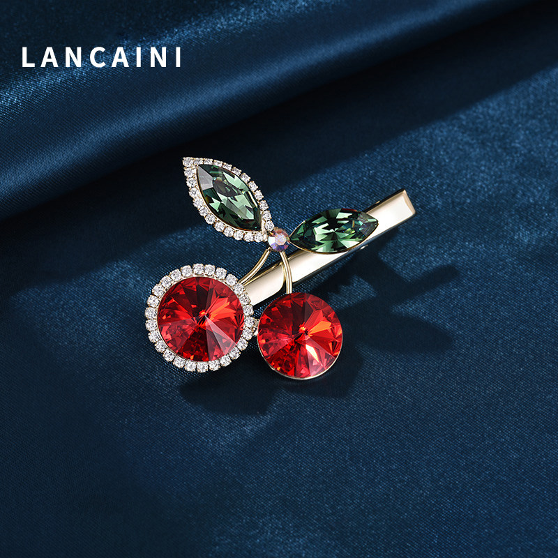 施华水晶红樱桃发夹边夹少女韩国顶夹侧边可爱发卡夹子头饰刘海夹