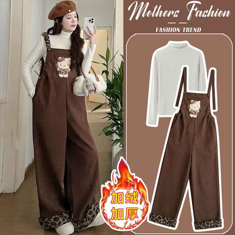 孕妇咖色套装春秋冬2026新款卡通加绒加厚时尚洋气背带裤两件套女,孕妇装/孕产妇用品/营养,连衣裙,淘宝优惠券,粉丝福利购,淘宝优惠卷