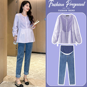 上衣牛仔裤 宽松甜美气质显瘦娃娃衫 两件套女 春秋2026新款 孕妇套装