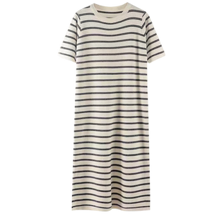 孕妇连衣裙短袖薄款中长款条纹冰丝针织宽松显瘦遮肚2026新款夏季