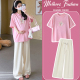 夏季 上衣裤 2026新款 短袖 子两件套女 粉色宽松减龄甜美薄款 孕妇套装