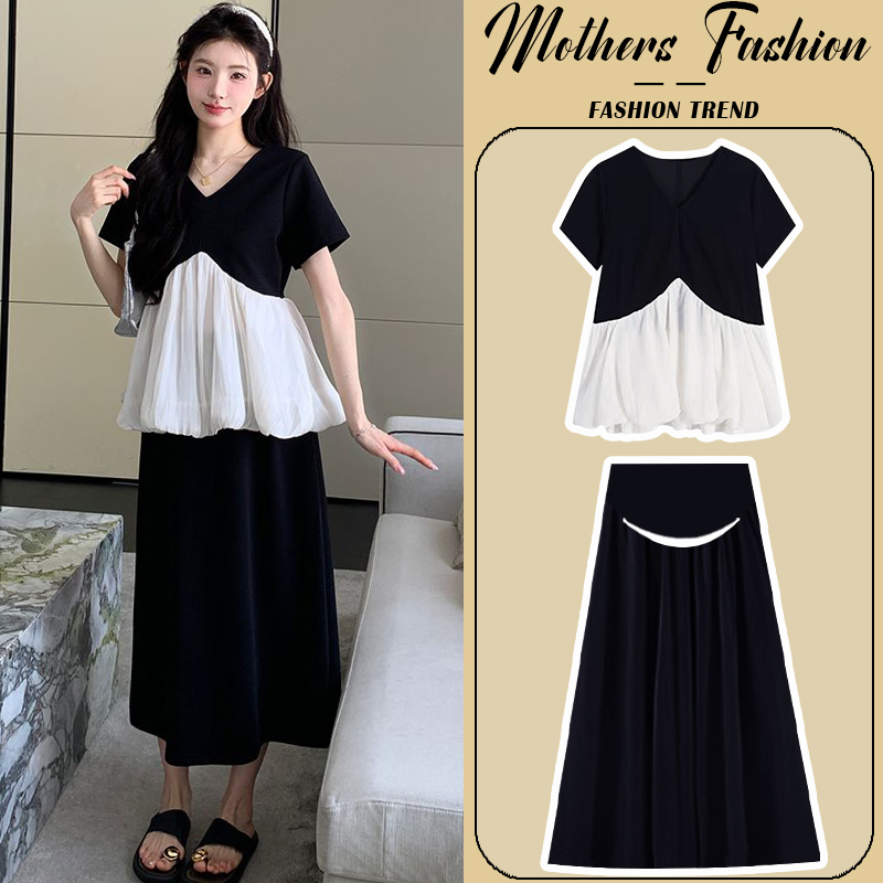 孕妇连衣裙黑色套装夏2025新款