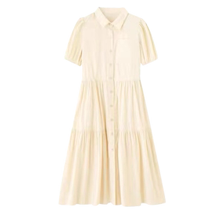 孕妇连衣裙夏季2026新款法式气质黄色宽松减龄薄款短袖衬衫中长款