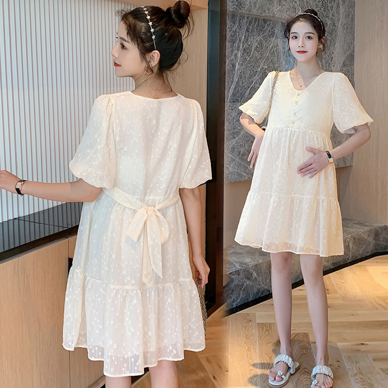 孕妇夏季雪纺连衣裙时尚款孕妇装V领系带薄款裙子宽松洋气孕妇裙|ruв категории Всё для беременных и кормящих, материнство, платье - от Buy2taobao.com для оказания профессиональной услуги покупки агента Taobao