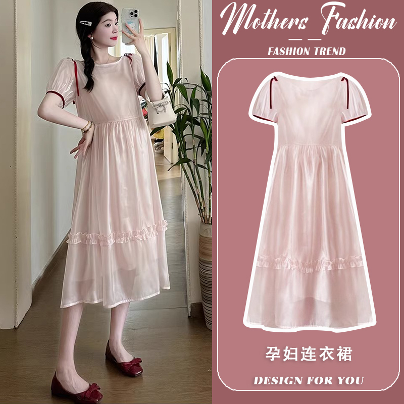 孕妇连衣裙短袖薄款一件穿到生