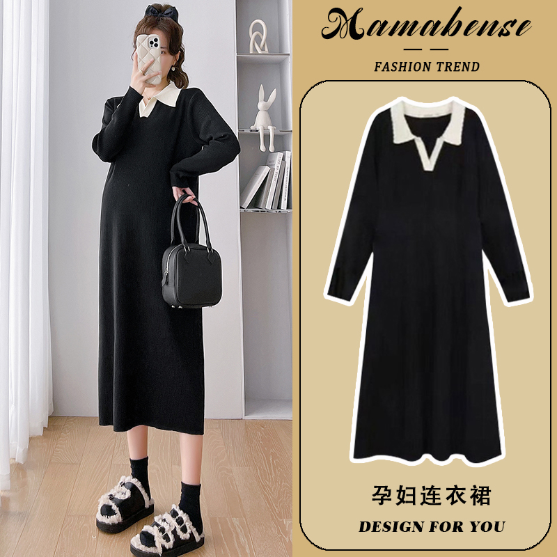 孕妇连衣裙时尚黑色一件穿到生