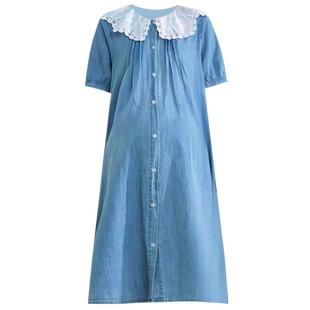 孕妇连衣裙夏2026新款宽松娃娃领减龄时尚洋气薄款短袖衬衫中长款