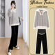 子宽松两件套女 春秋条纹拼接休闲简约百搭卫衣裤 孕妇套装 2026新款