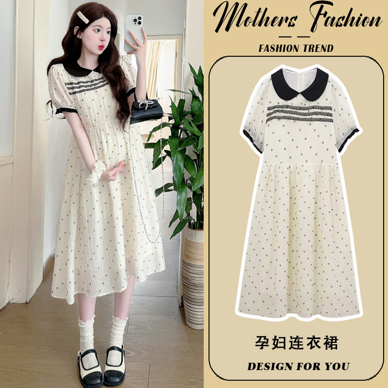 孕妇连衣裙夏季2026新款韩版时尚宽松娃娃领波点甜美减龄中长款女