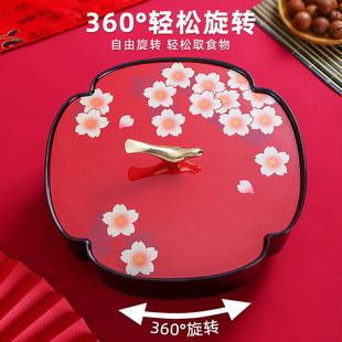 中式旋转喜糖盒果盘客厅家用糖果盒乔迁结婚干果盒过年零食收纳盒