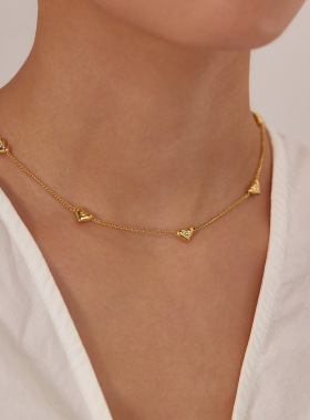 INS韩版轻奢小众百搭设计镶嵌锆石爱心吊坠时尚潮流不锈钢项链女