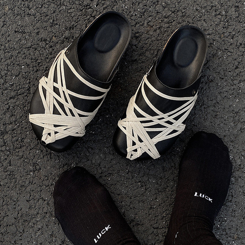 二十五点 真皮绑带勃肯鞋男款厚底增高休闲百搭透气懒人包头拖鞋