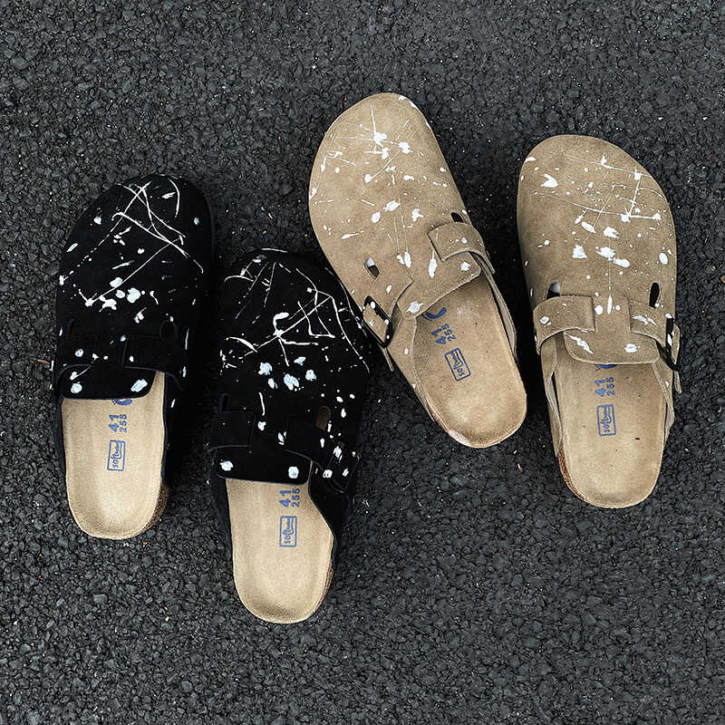 二十五点小众设计感油漆涂鸦博肯鞋男半拖鞋外穿包头勃肯鞋女凉鞋