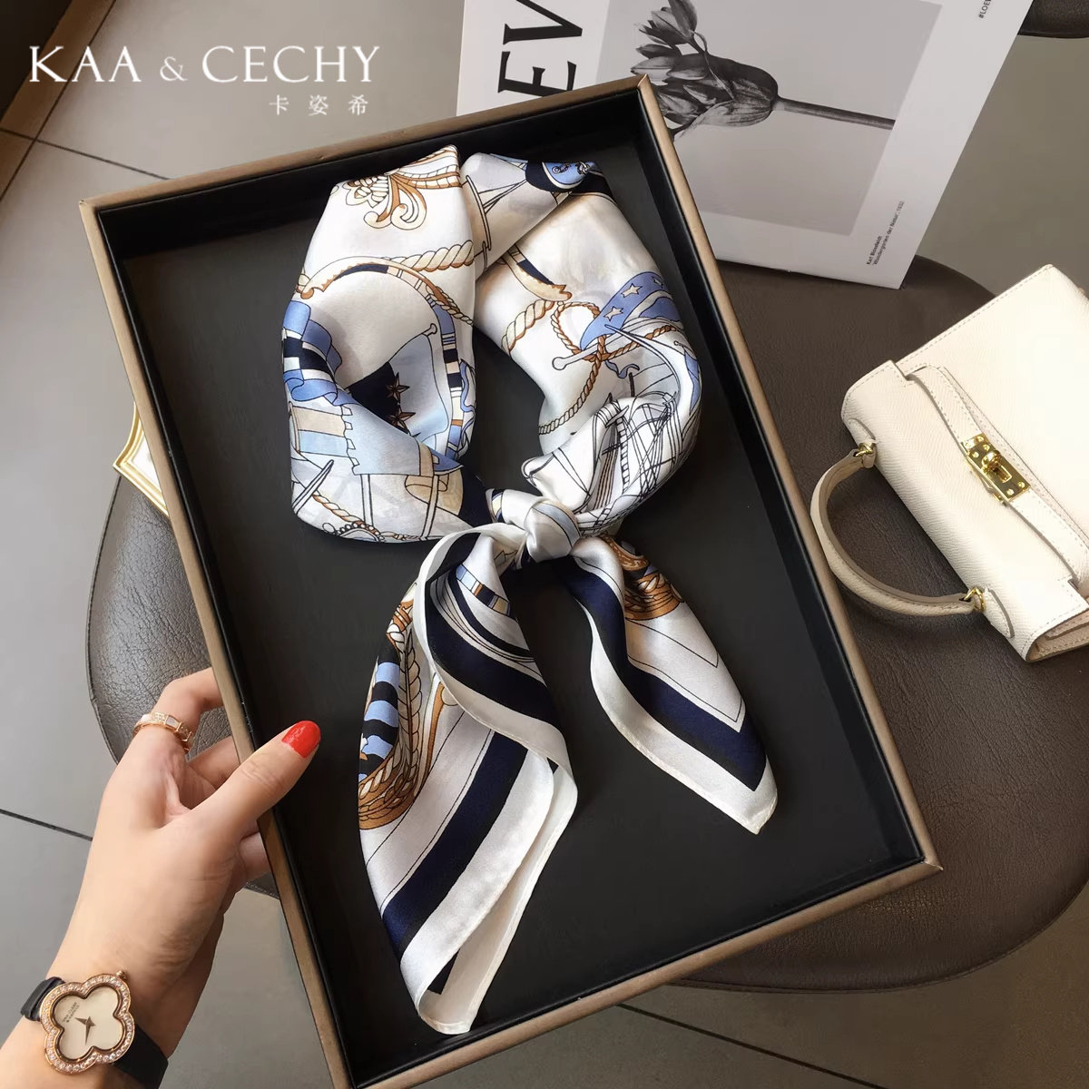 KAACECHY真丝丝巾女新款高档韩版百搭海军风100%桑蚕丝方巾礼盒装,服饰配件/皮带/帽子/围巾,围巾/丝巾/披肩,淘宝优惠券,粉丝福利购,淘宝优惠卷