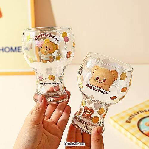 【摩登主妇&黄油小熊】啤酒杯玻璃杯家用果汁杯喝水杯高颜值杯子