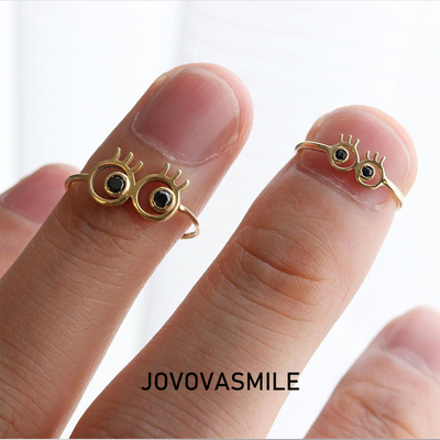 眼睛戒指黑色莫桑石18k金指环