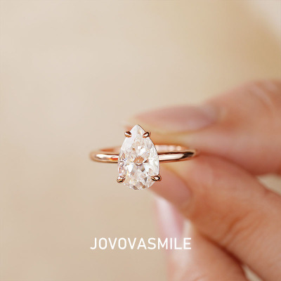 3克拉梨形水滴形莫桑戒指纯金