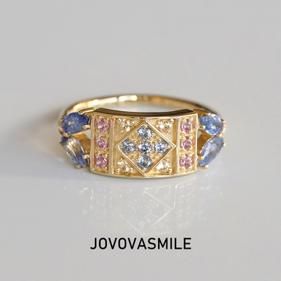 天然蓝宝石戒指纯金复古女戒