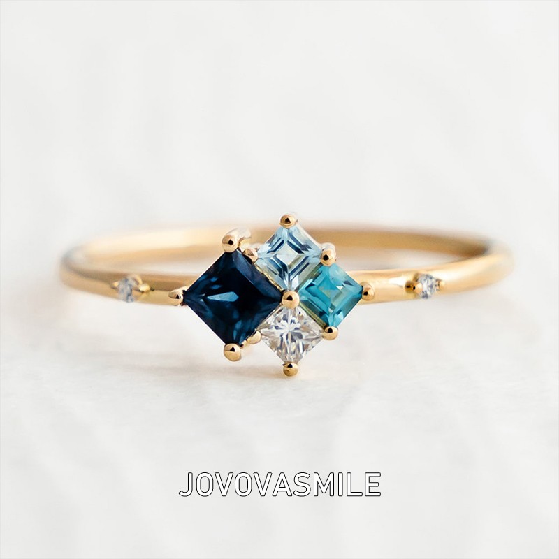JOVOVASMILE天然蓝宝石18k金戒指