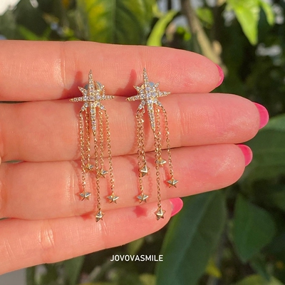 繁星流苏耳钉耳饰耳链18k金高定款显身长气质款耳链