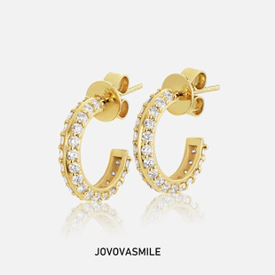 排钻镶嵌K金耳钉18k黄金个性小众设计款女士莫桑石耳环