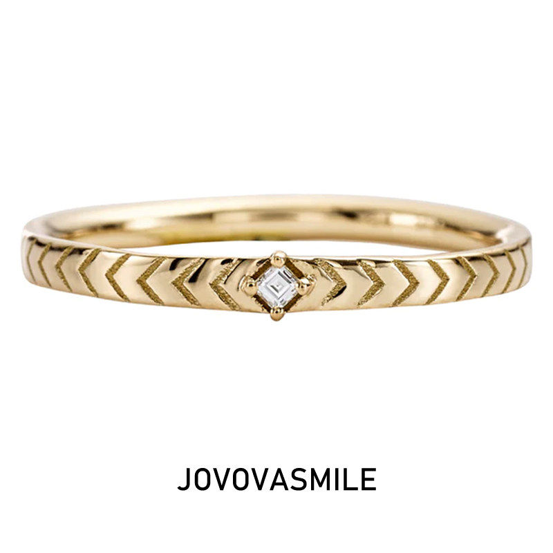 钻石戒环雕刻箭头纯手工制作18k黄金细环情侣款对戒免费刻字定制