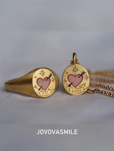 丘比特之箭穿心印章戒指18k金爱心钻石戒指定制刻字送女友尾戒